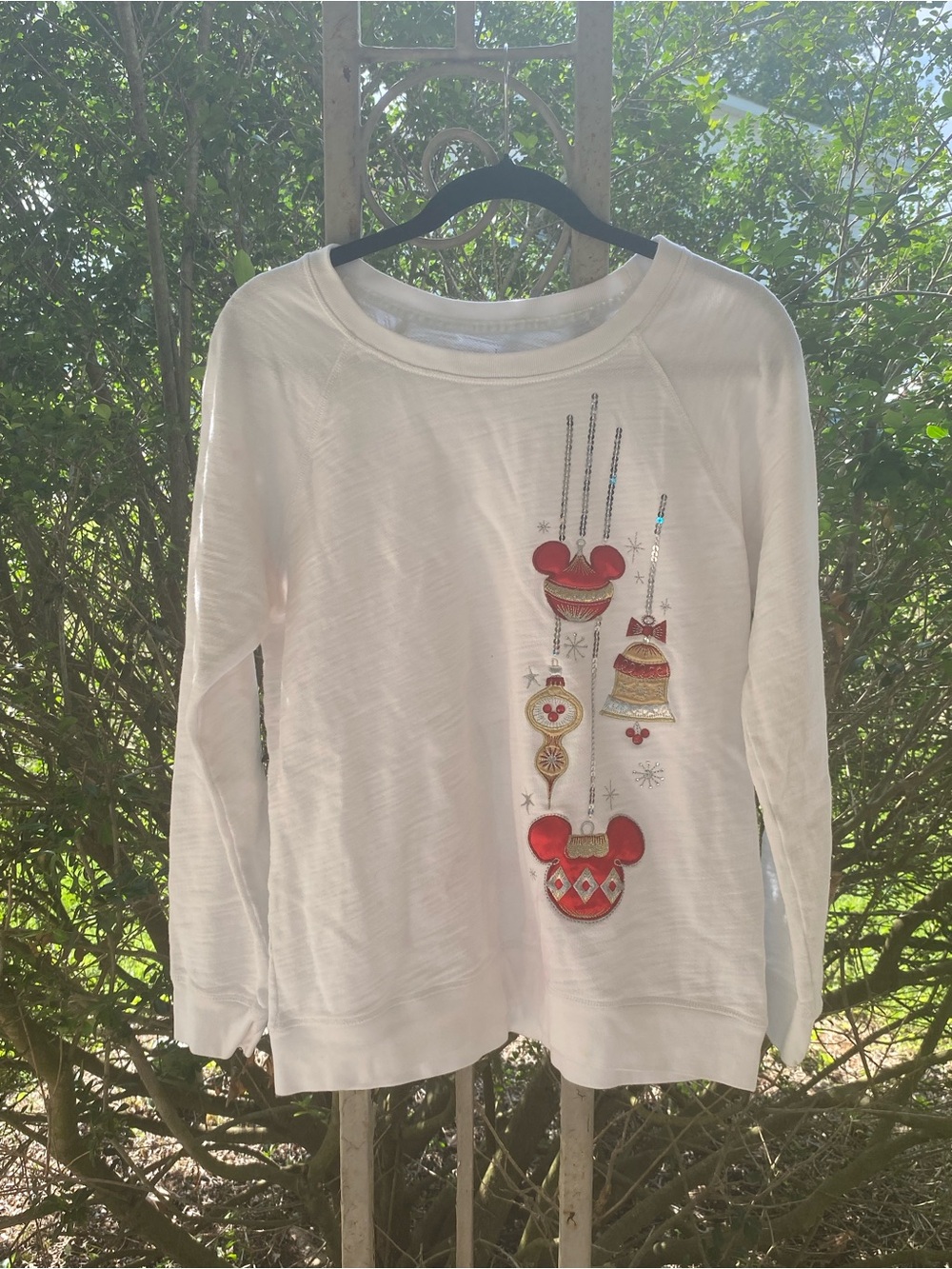 Disney Parks White Holiday Mickey Ornament Sweatshirt